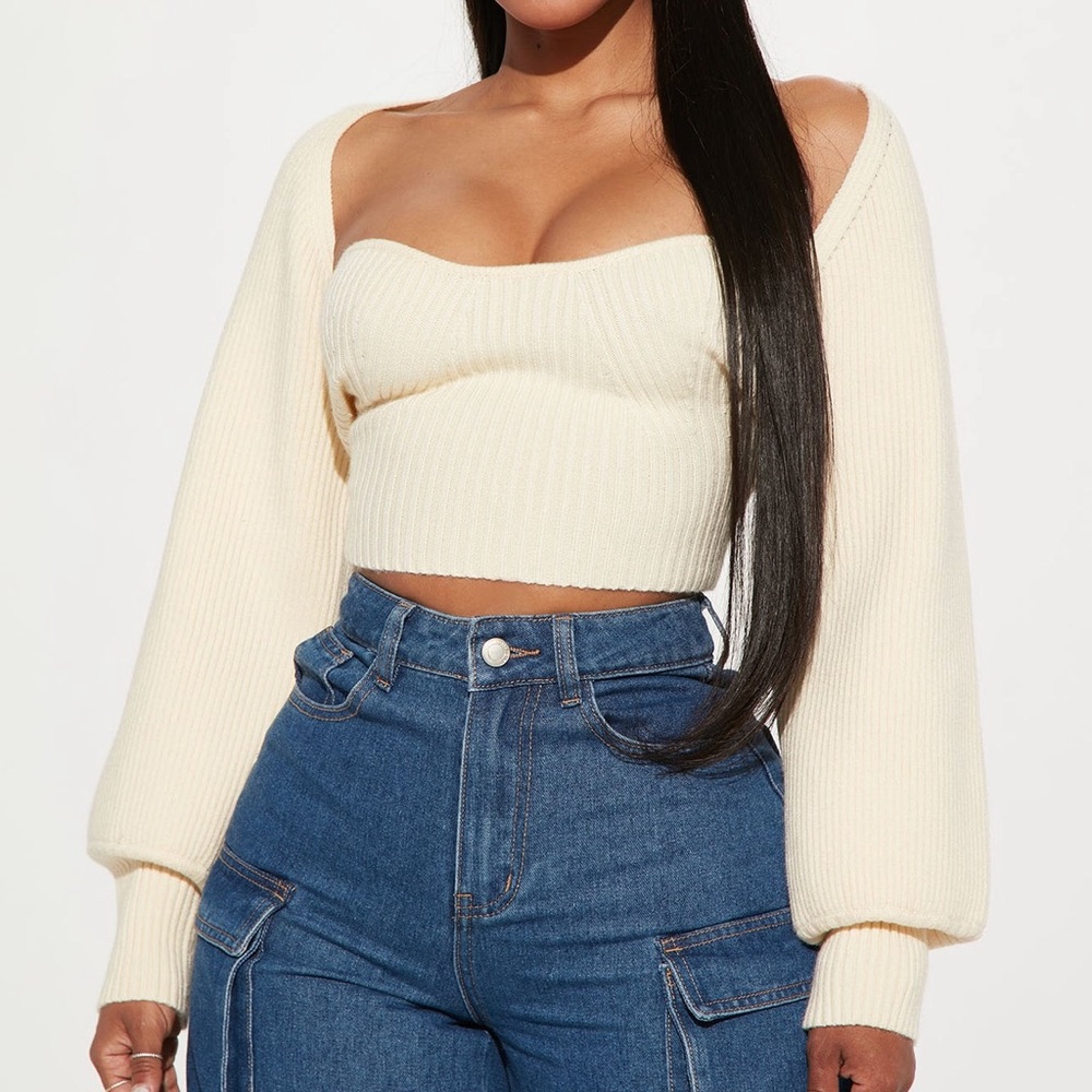 Fashion Nova Off-the-Shoulder Cream Sweater